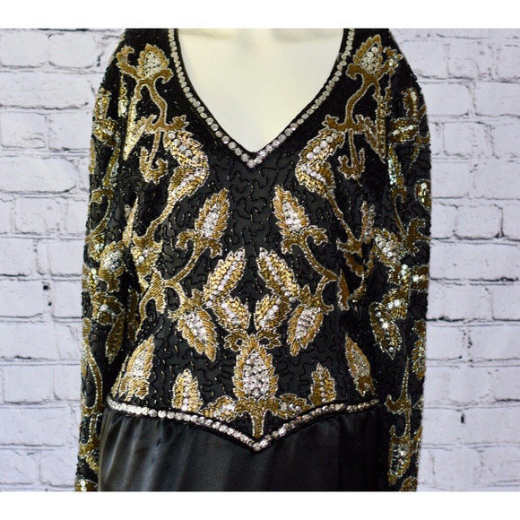 BLACK TIE He-ro Industries BEADED SEQUINED EVENING FORMAL Art Deco PARTY Dress - Picture 6 of 12